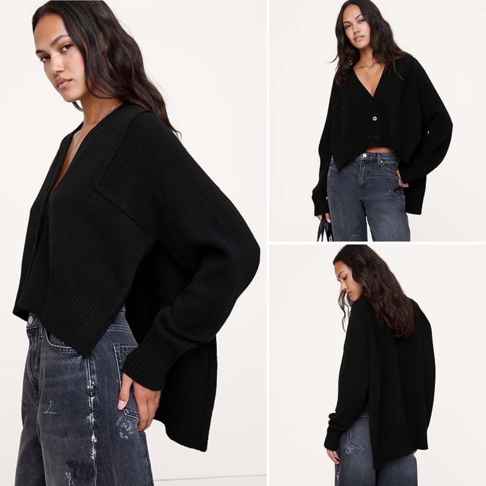 Banana Republic Oversized Merino Wool‎ Cotton High Low Cardigan Sweater XL Black